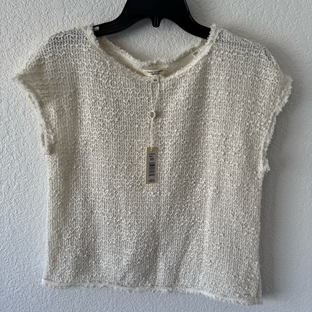 Max Studio Cream Textured Short Sleeve Blouse Classic Office Wear Old Money Lux